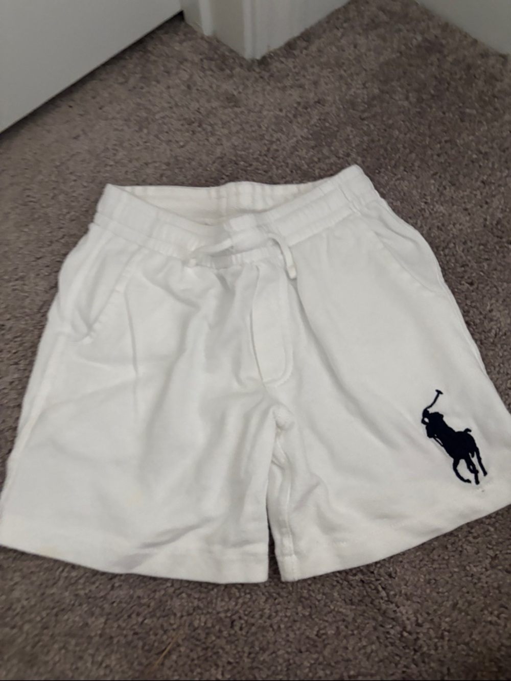 Polo by Ralph Lauren White Cotton Kids Shorts with Navy Label